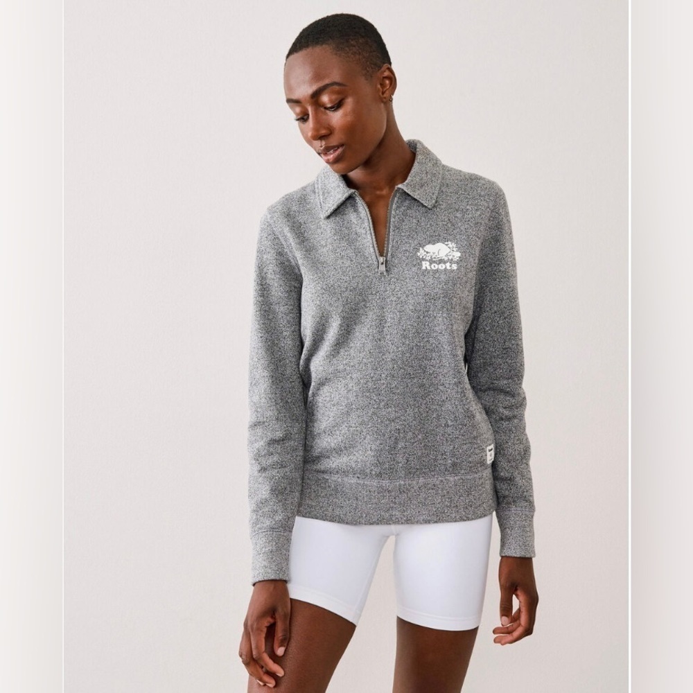 Roots Gray Original Zip Polo Pullover Sweatshirt Size XXS